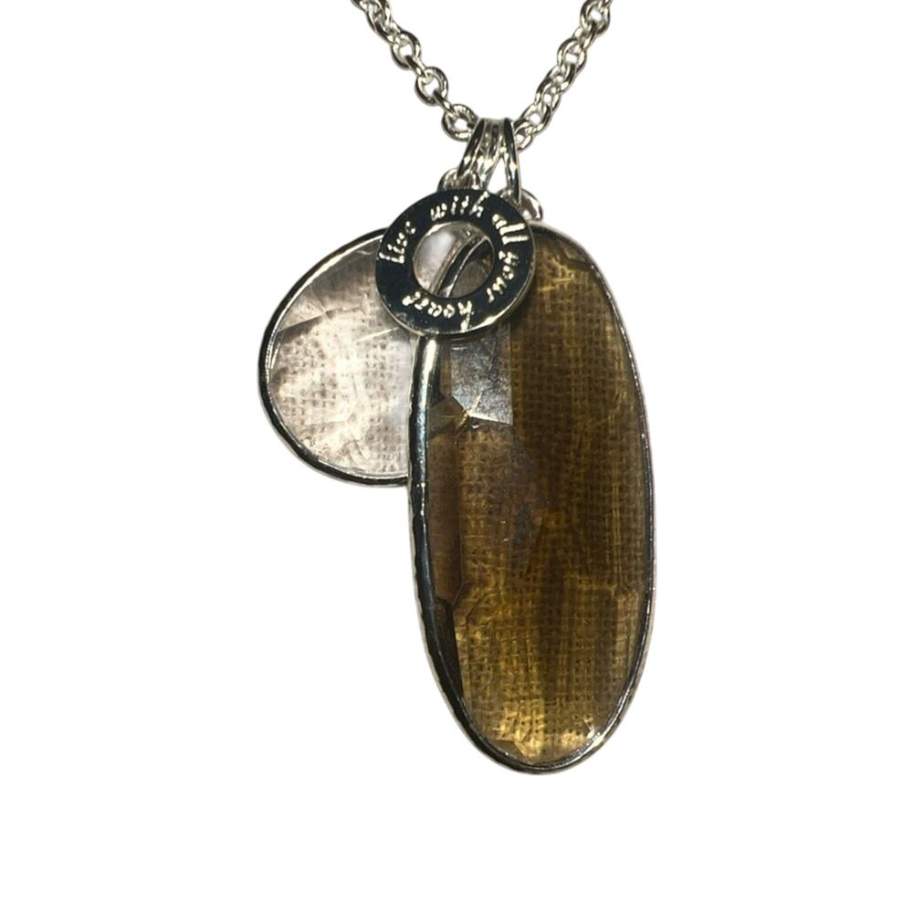 Stella & Dot Silvertone Topaz & Clear Quartz Stone Dangles Necklace 29" beachy